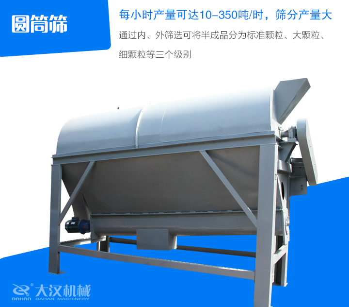 圓筒篩通過內、外篩選可將半成品分為標準顆粒、大顆粒、 細顆粒等三個級別